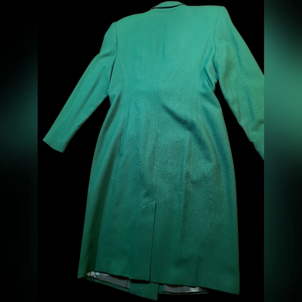 Talbots Vintage 100% Wool Green Double-Breasted Trench Coat Sizr Medium - Picture 2 of 4